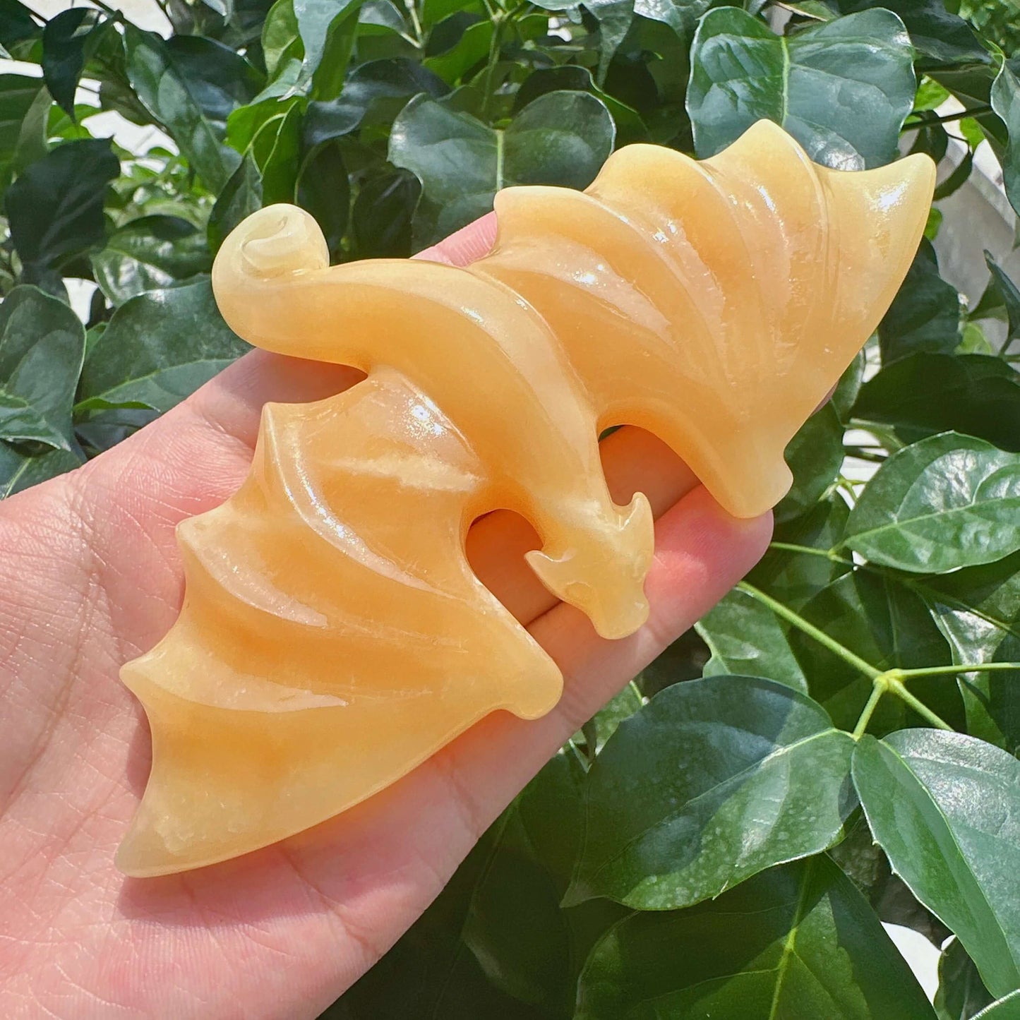 Lepidolite/Yellow Calcite Flying Dragon Carving