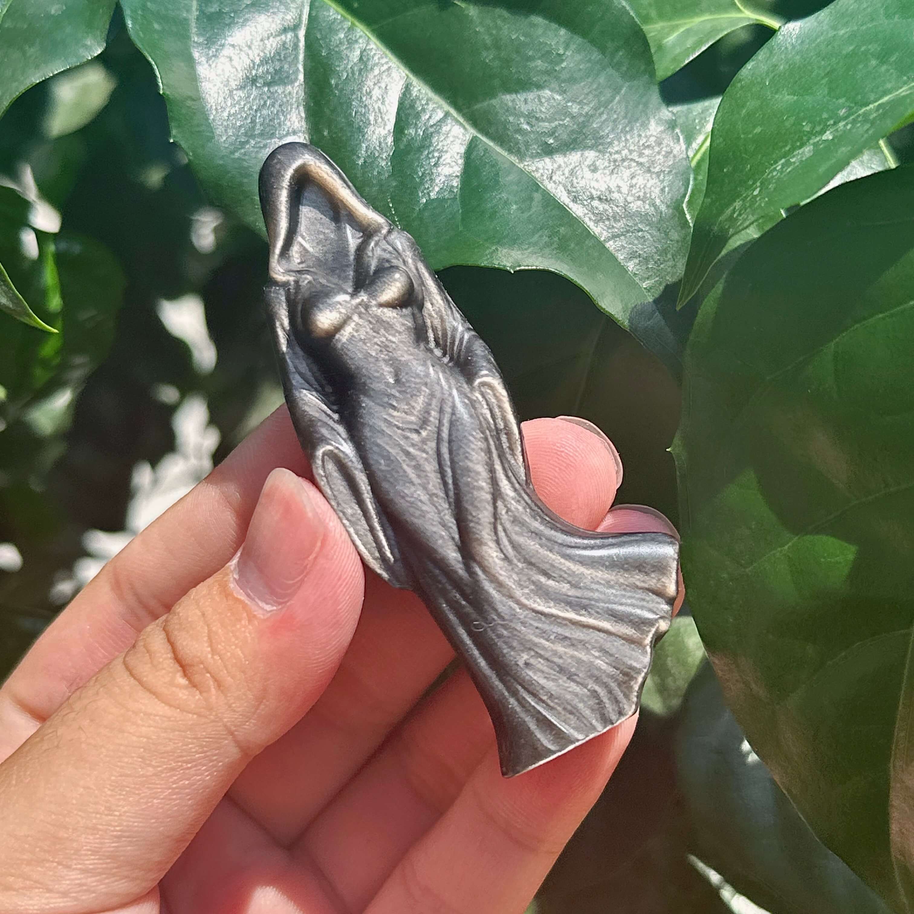 Silver Obsidian Faceless Woman Carving