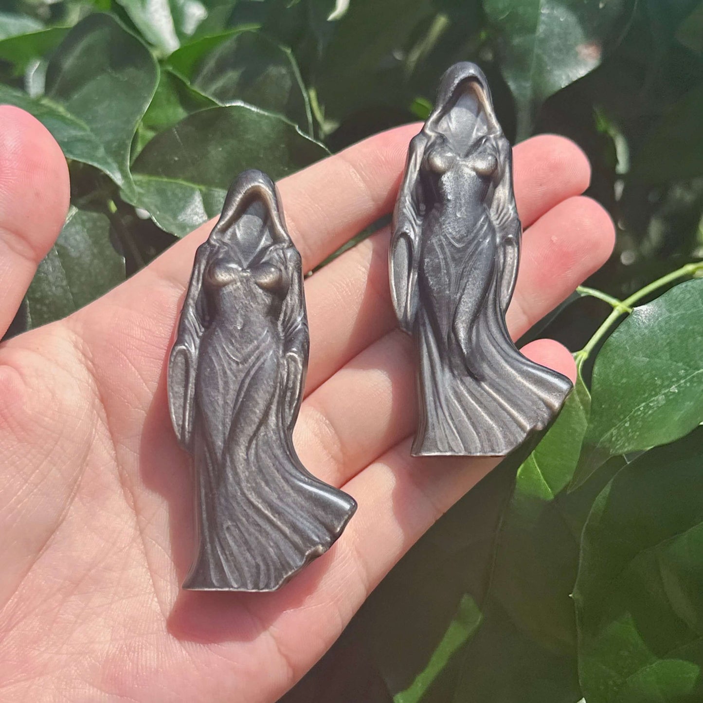 Silver Obsidian Faceless Woman Carving