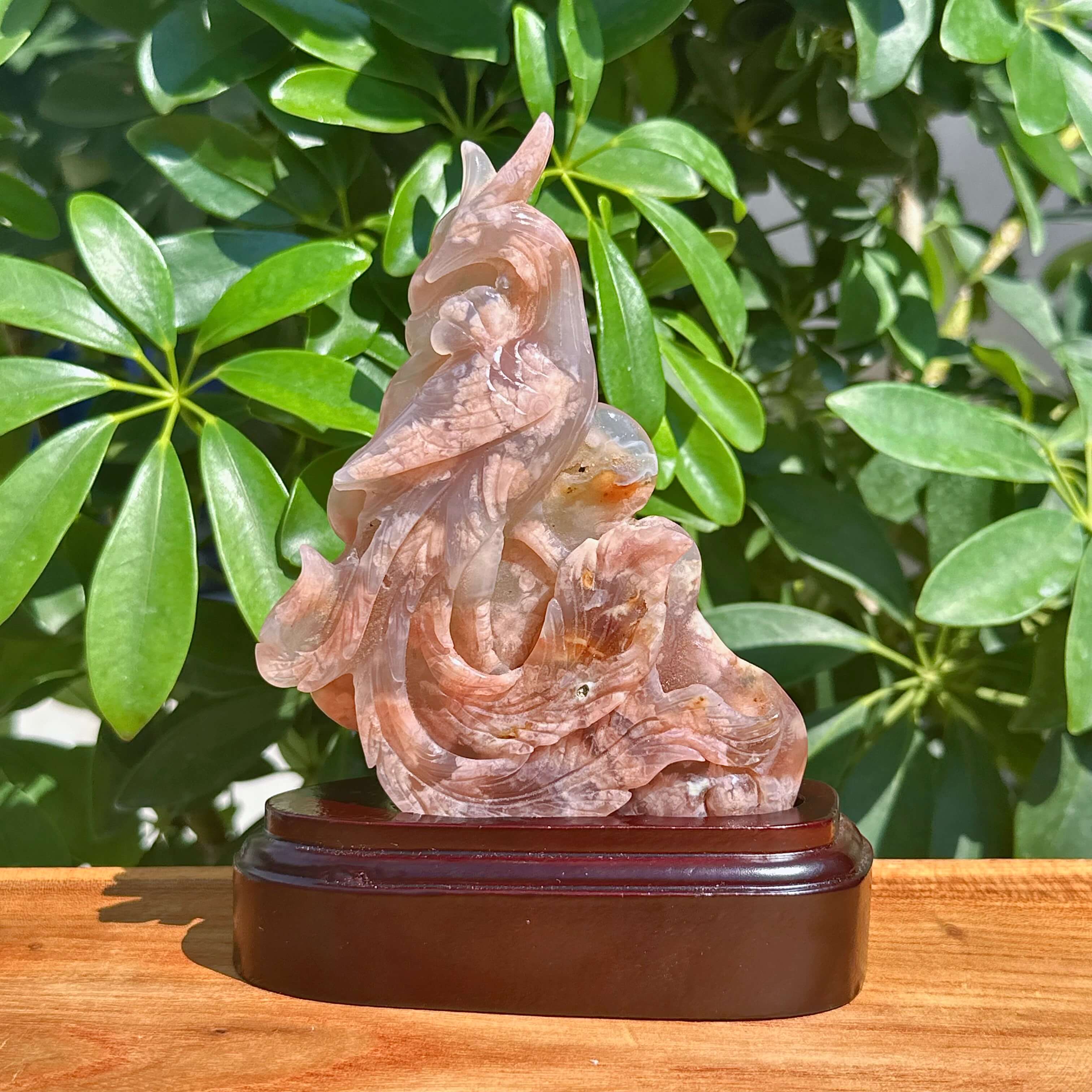 Flower Agate Phoenix Carving