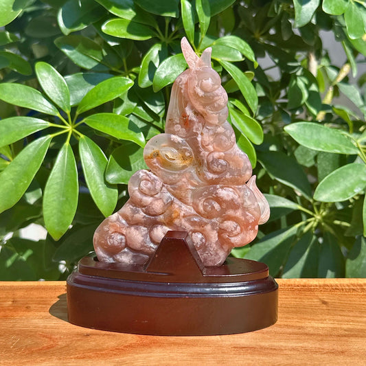 Flower Agate Phoenix Carving