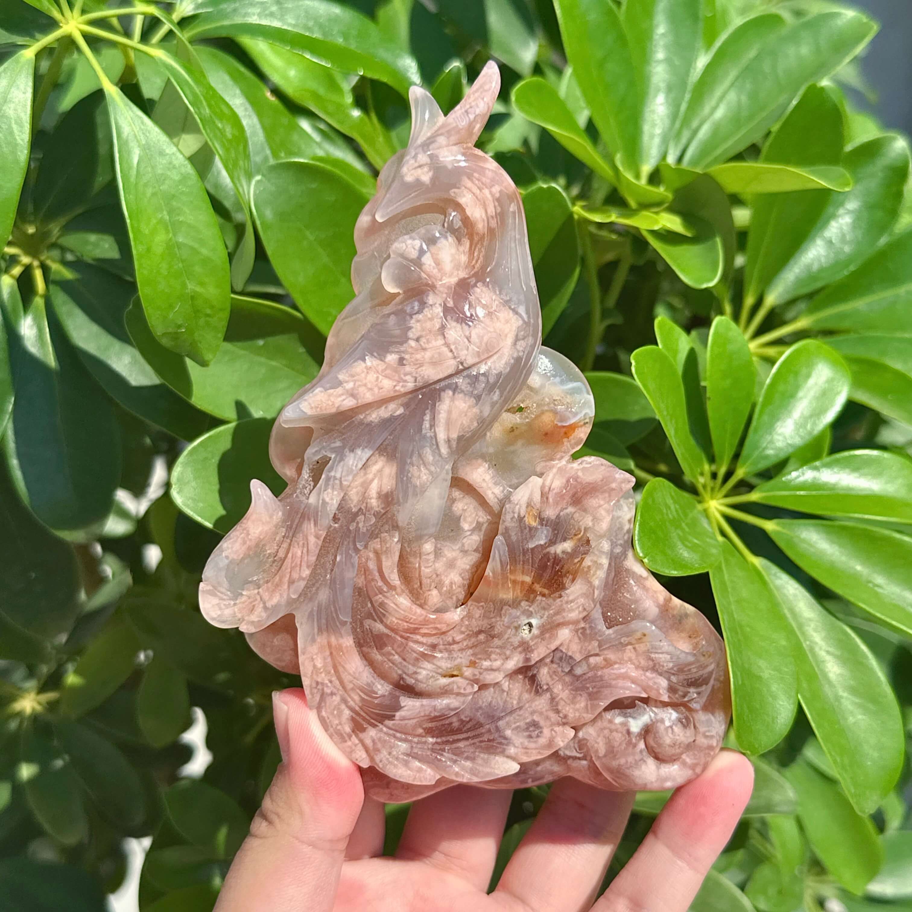 Flower Agate Phoenix Carving