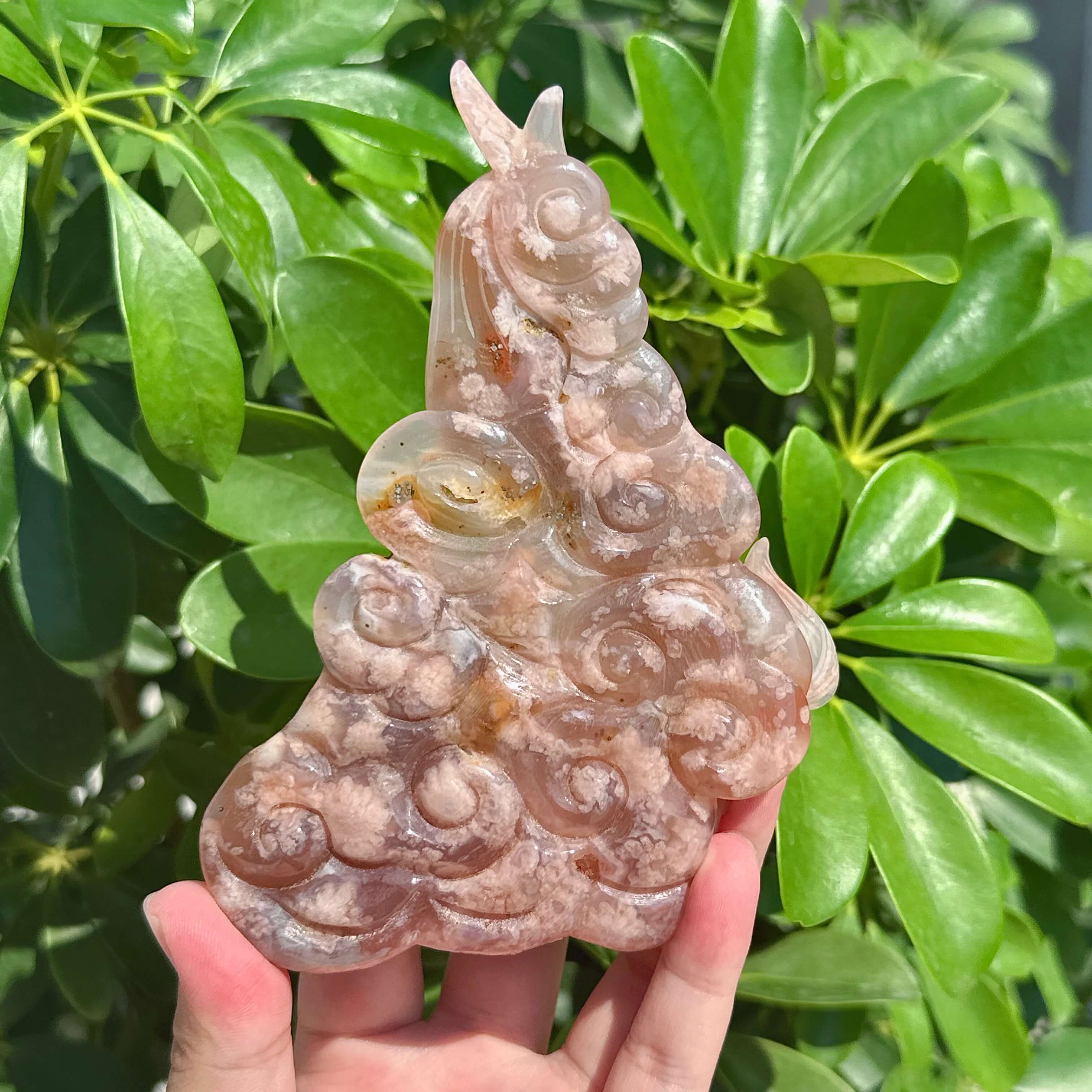 Flower Agate Phoenix Carving