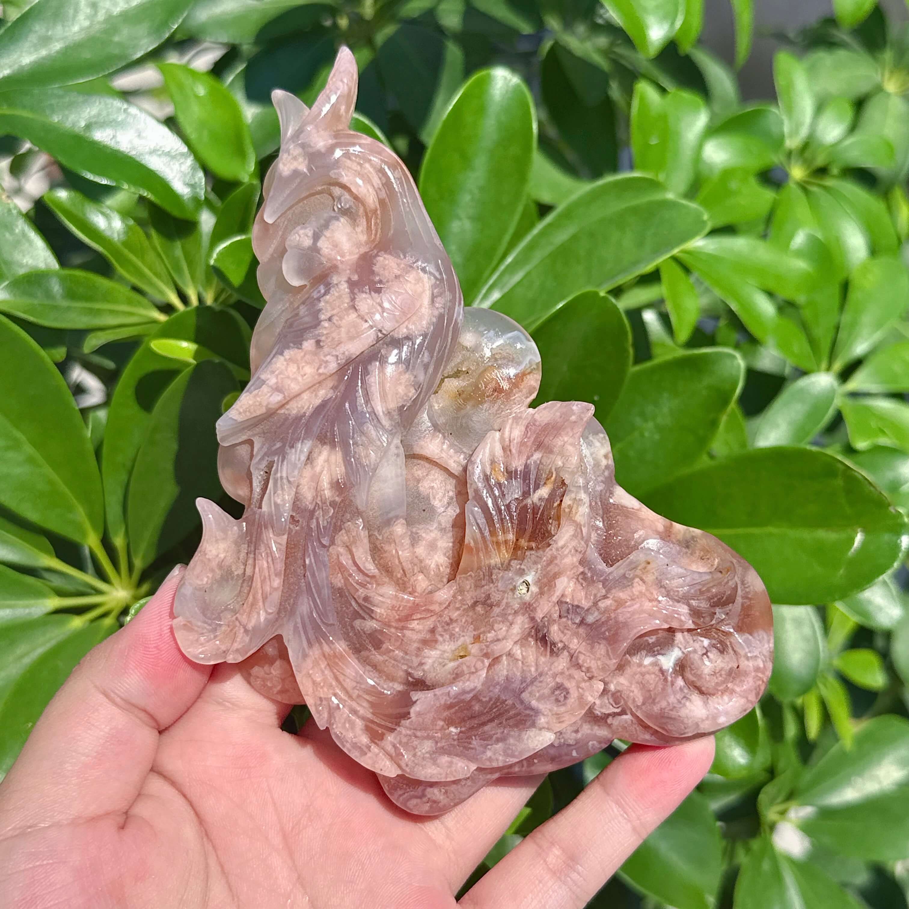 Flower Agate Phoenix Carving