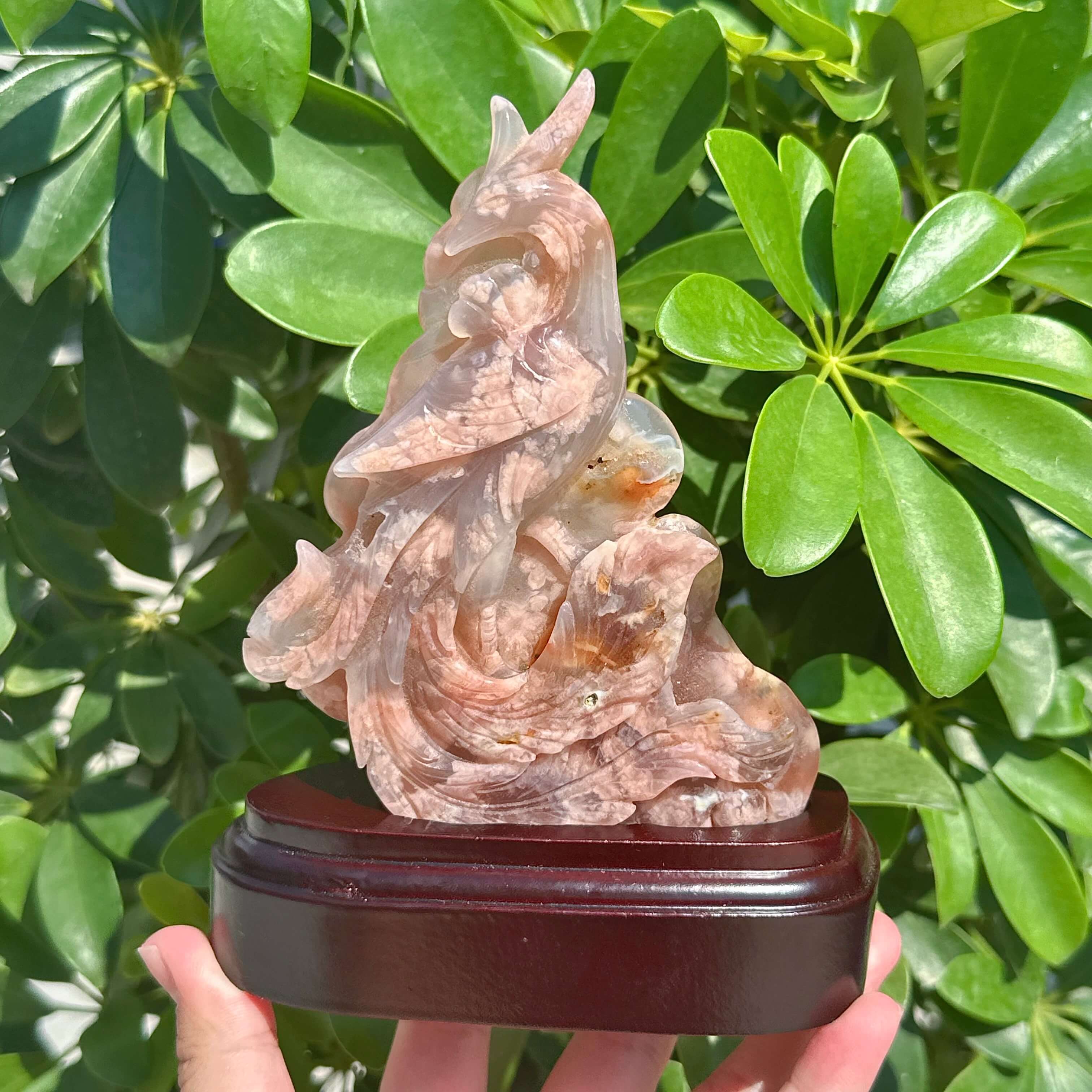 Flower Agate Phoenix Carving