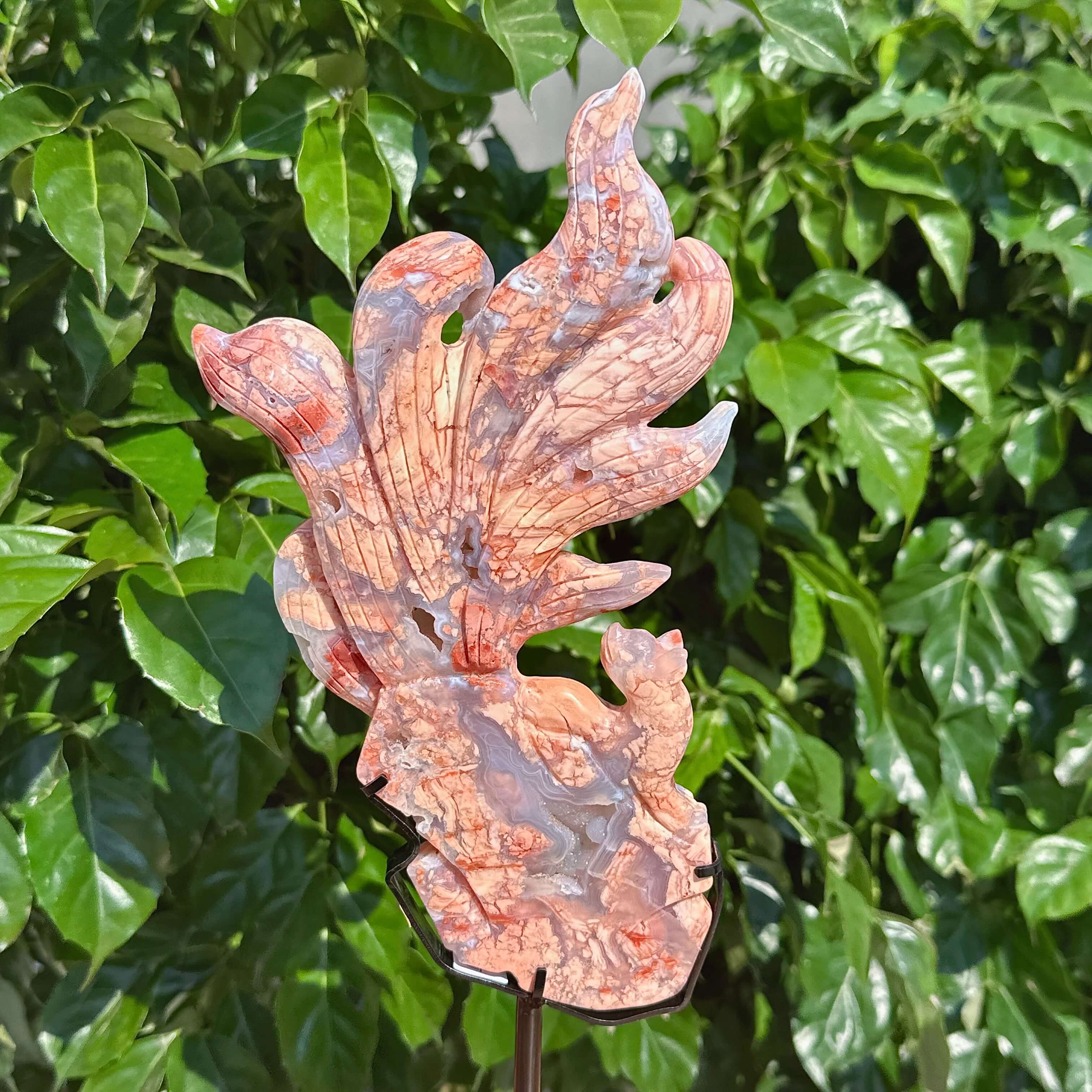 Pink Agate Nine-tailed Fox Carving