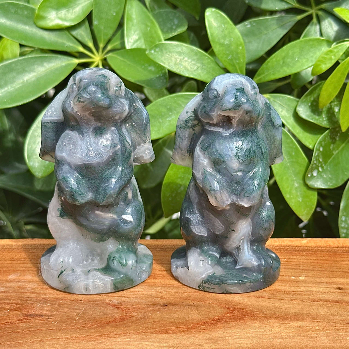 Moss Agate Rabbit Carving