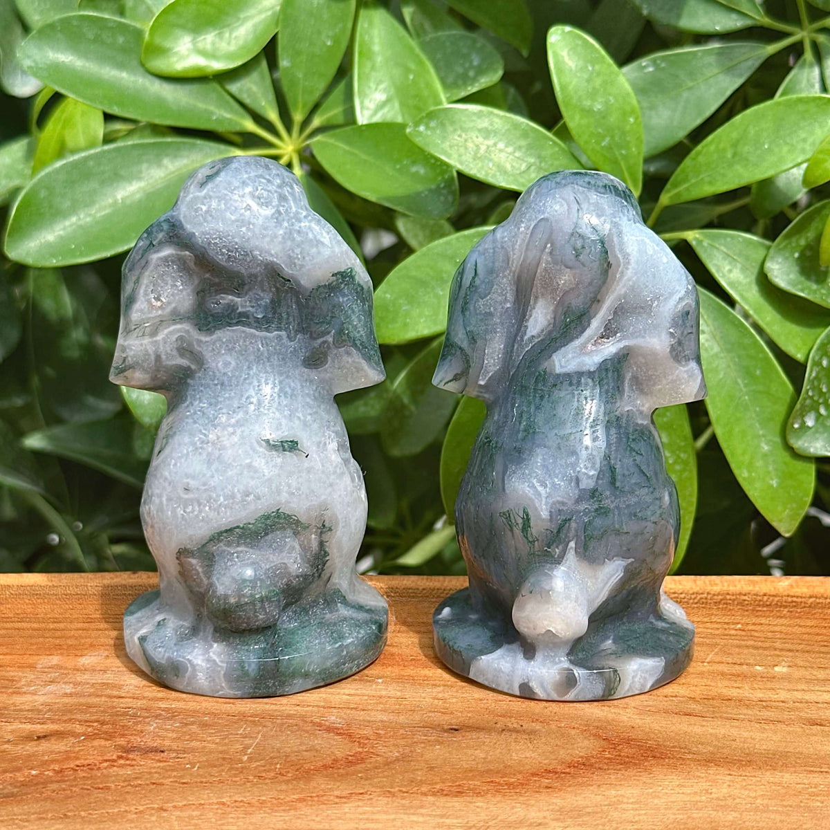Moss Agate Rabbit Carving
