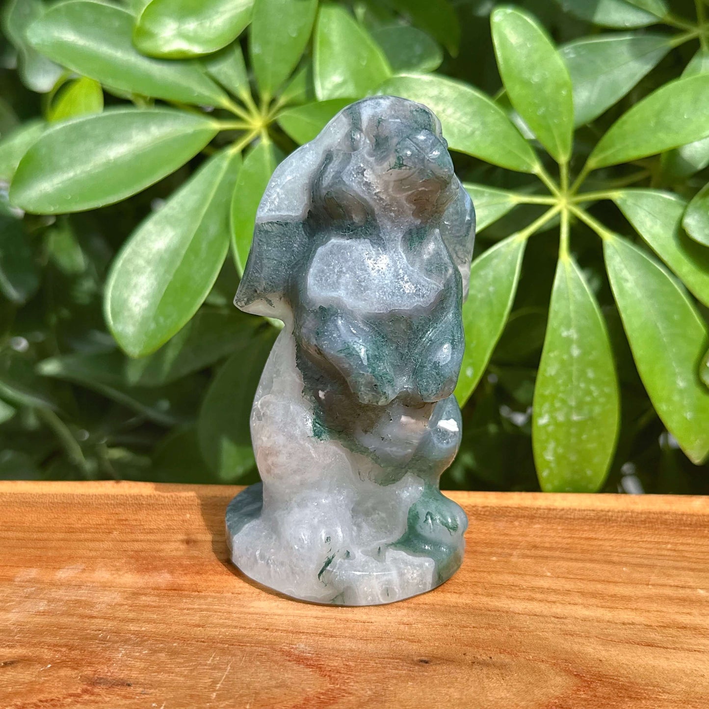 Moss Agate Rabbit Carving