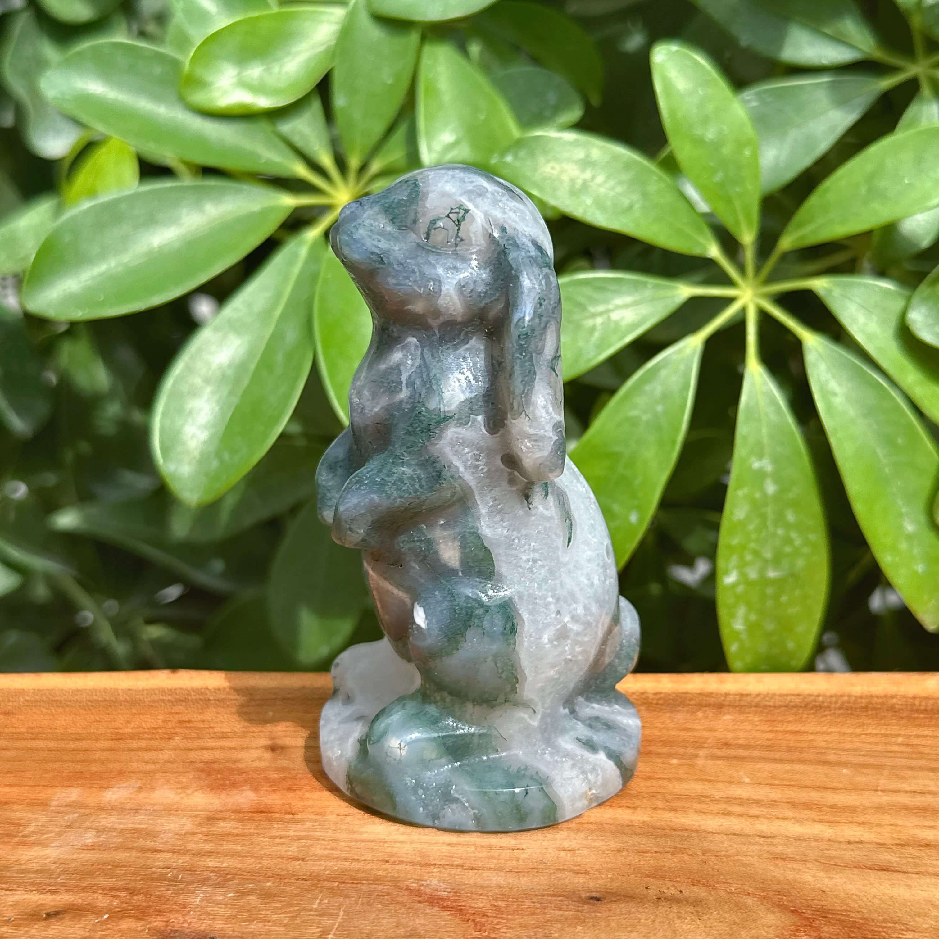 Moss Agate Rabbit Carving