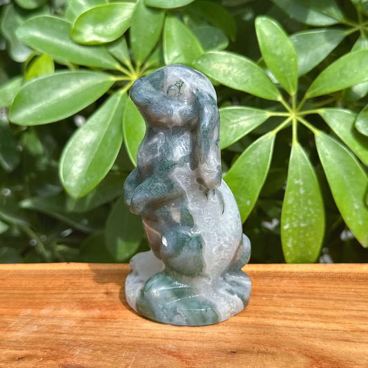 Moss Agate Rabbit Carving