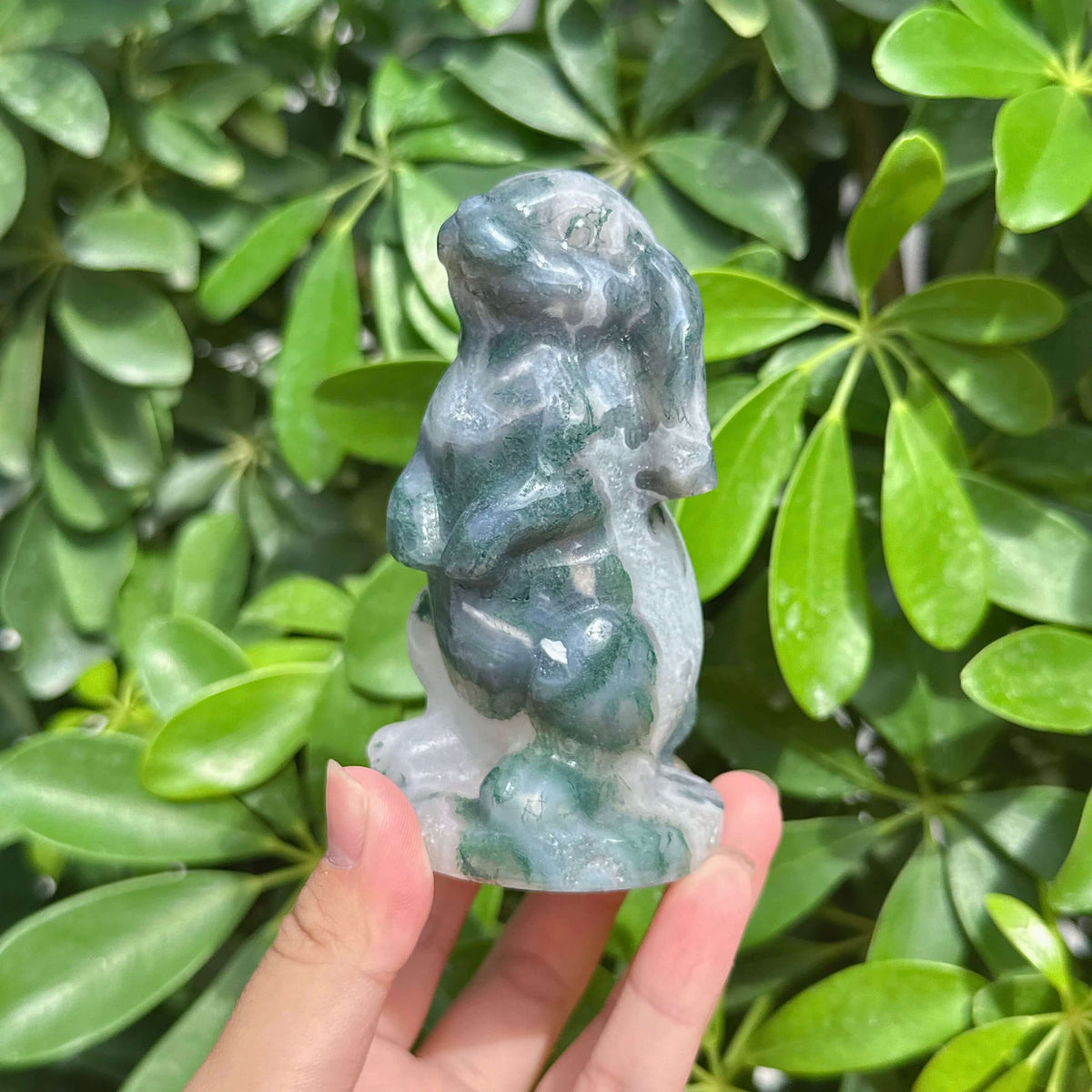 Moss Agate Rabbit Carving