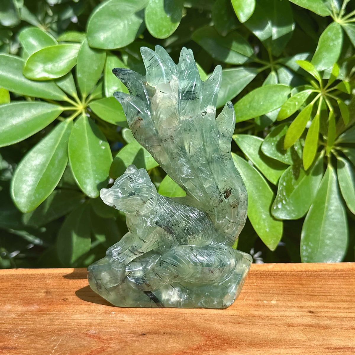 Prehnite Nine-tailed Fox Carving