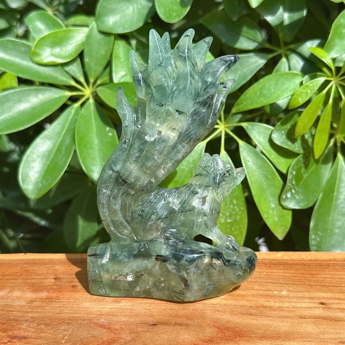 Prehnite Nine-tailed Fox Carving
