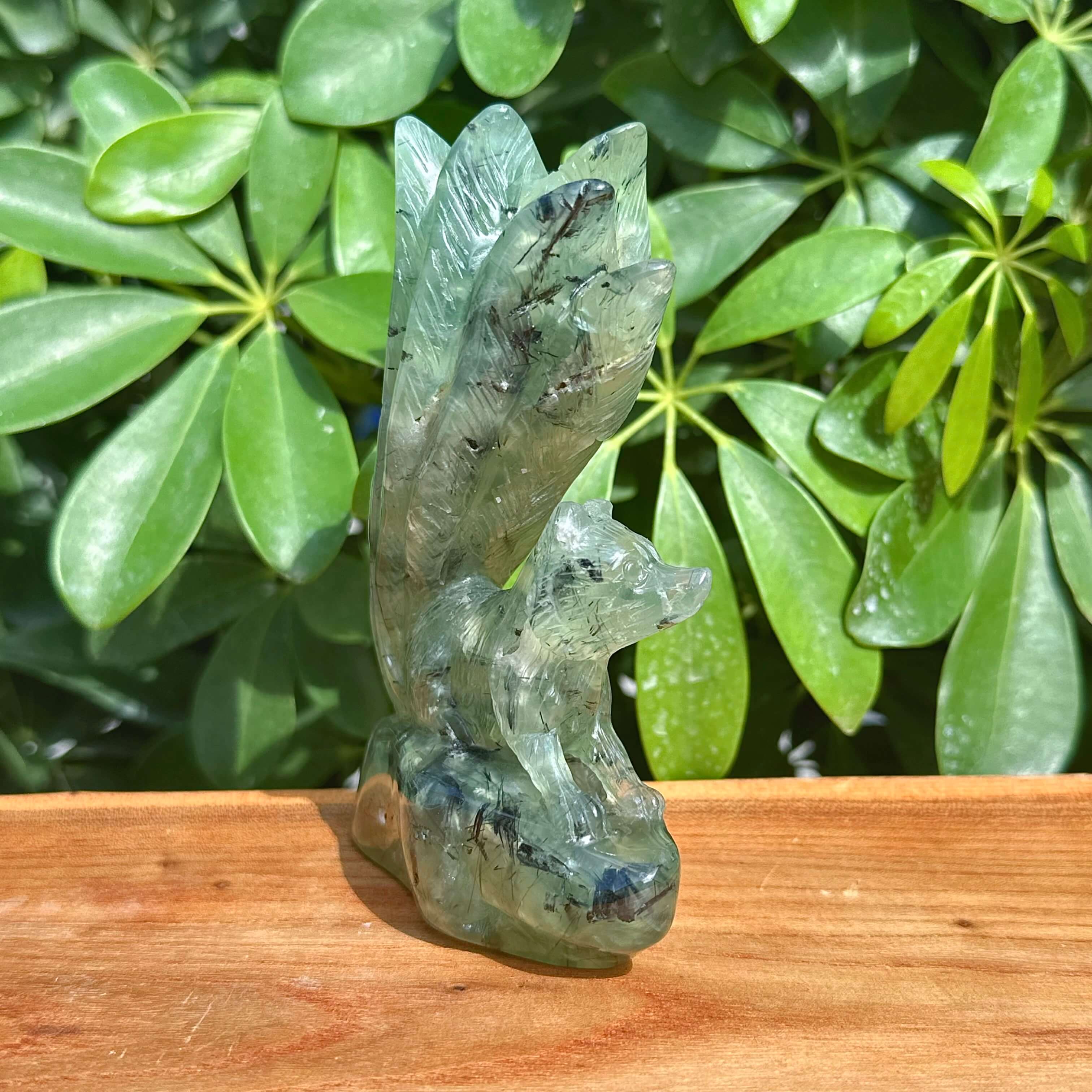 Prehnite Nine-tailed Fox Carving