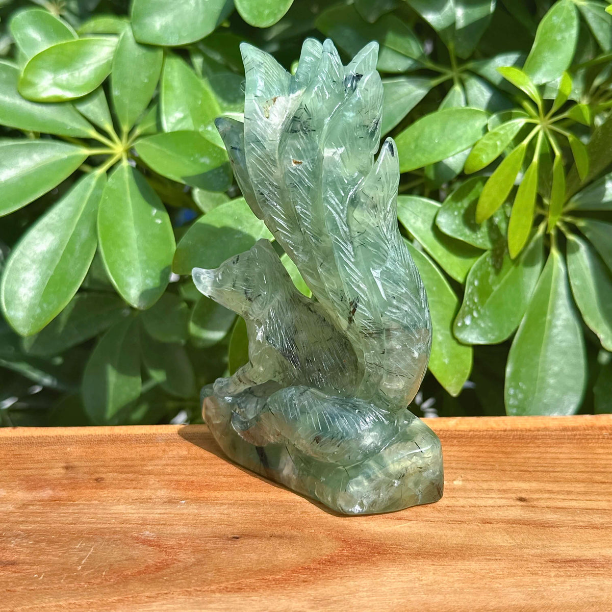 Prehnite Nine-tailed Fox Carving