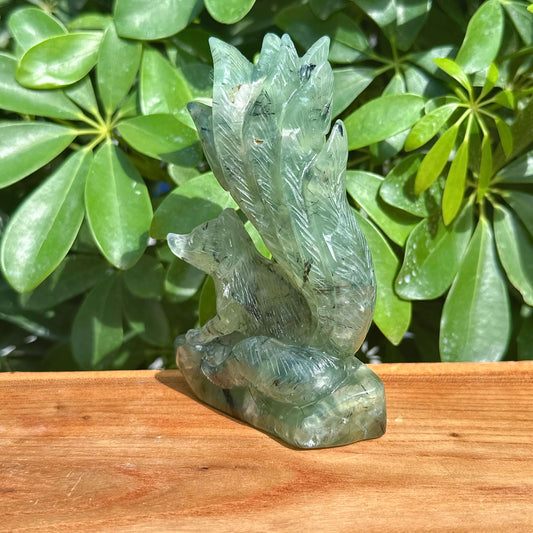 Prehnite Nine-tailed Fox Carving