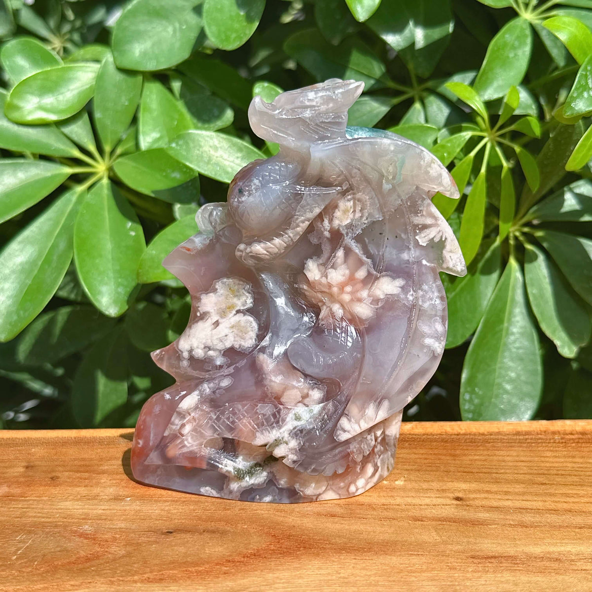 Flower Agate Dragon Carving