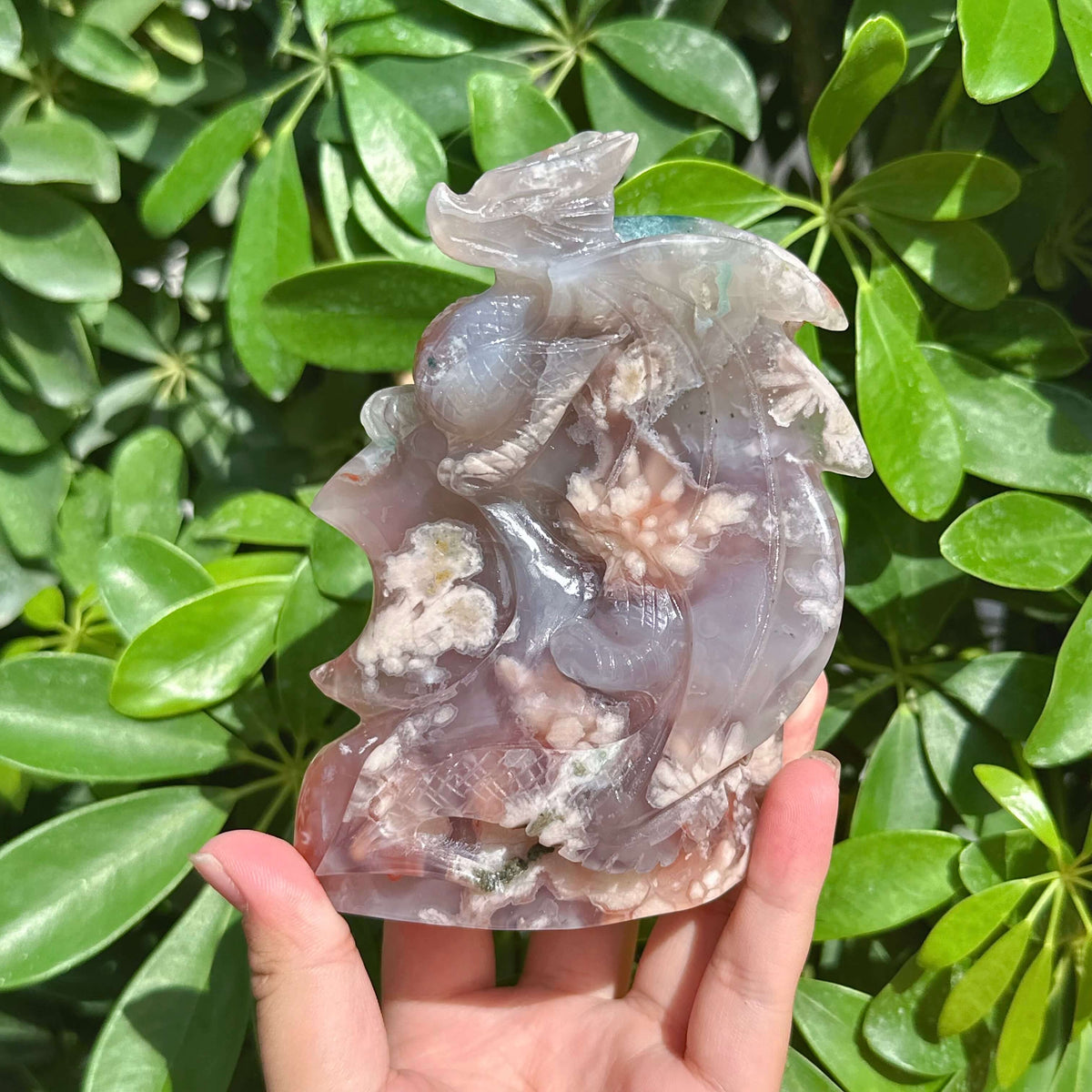 Flower Agate Dragon Carving
