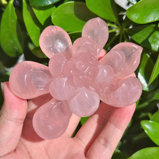Rose Quartz Lotus Carving