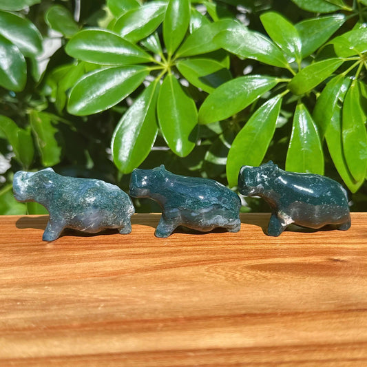 Moss Agate Hippo Carving