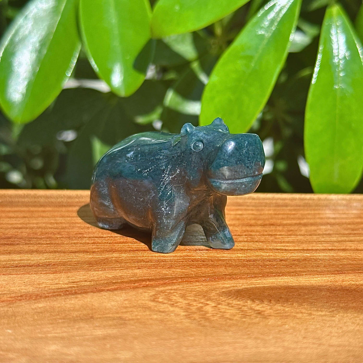 Moss Agate Hippo Carving