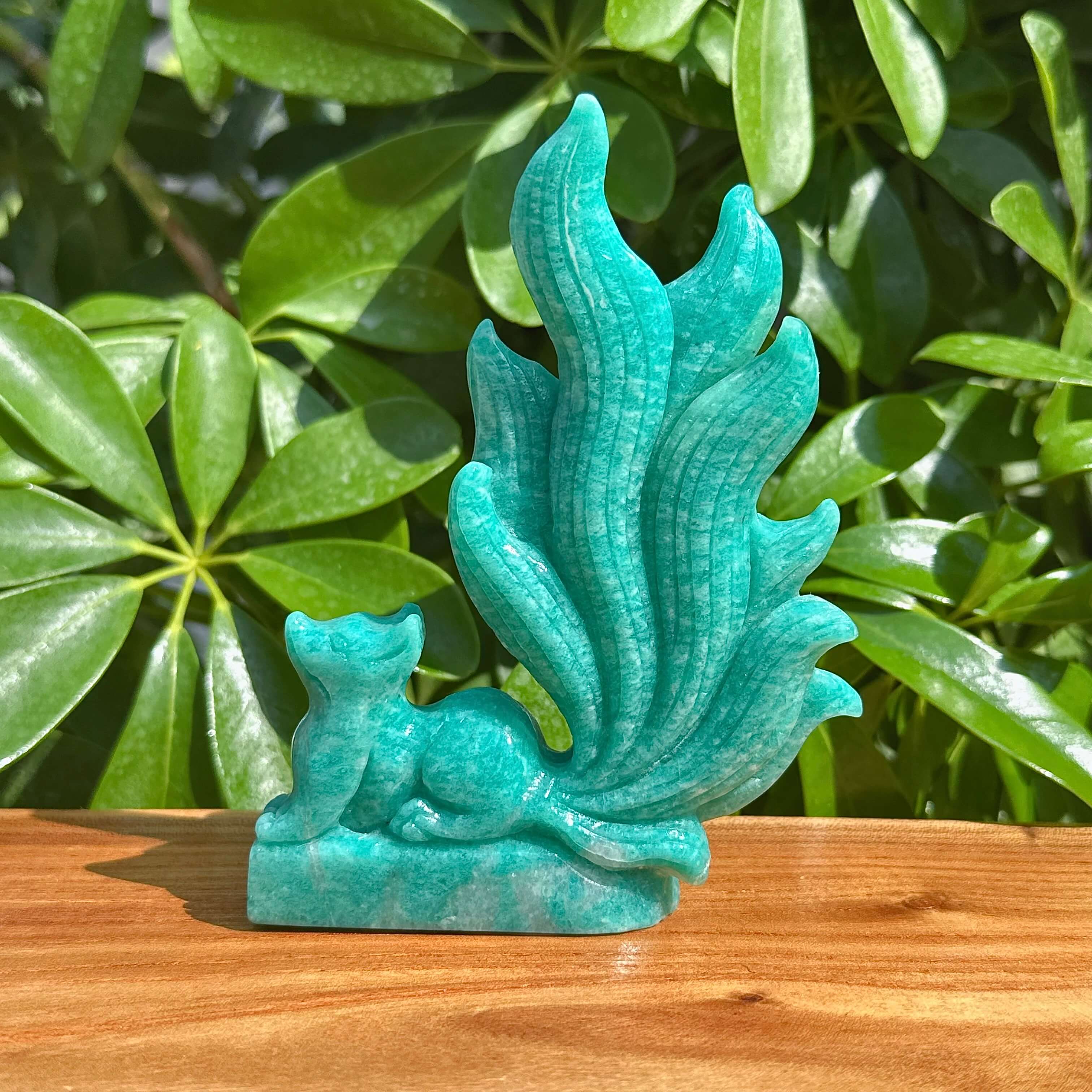 Amazonite Nine-tailed Fox Carving