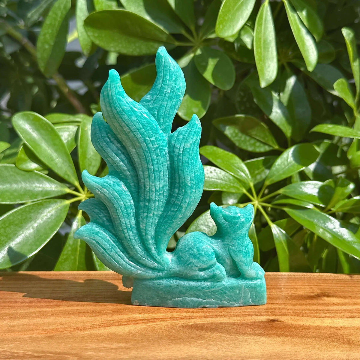 Amazonite Nine-tailed Fox Carving