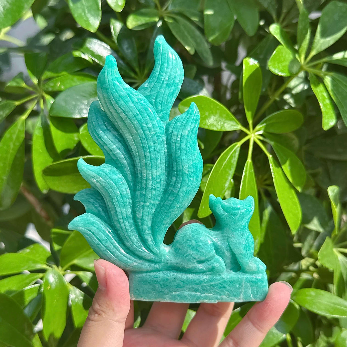 Amazonite Nine-tailed Fox Carving