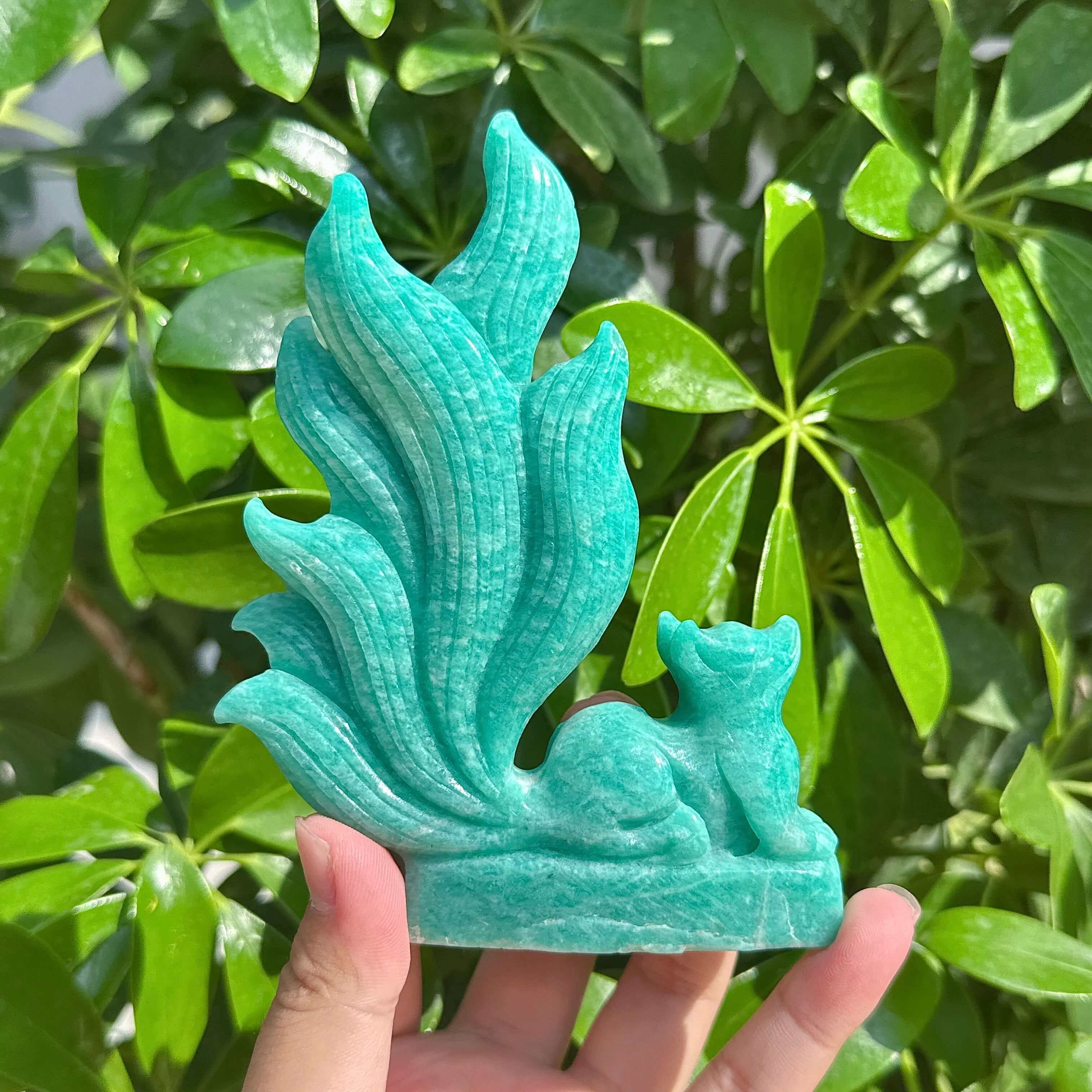 Amazonite Nine-tailed Fox Carving
