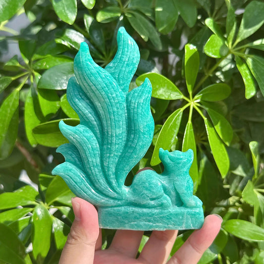 Amazonite Nine-tailed Fox Carving