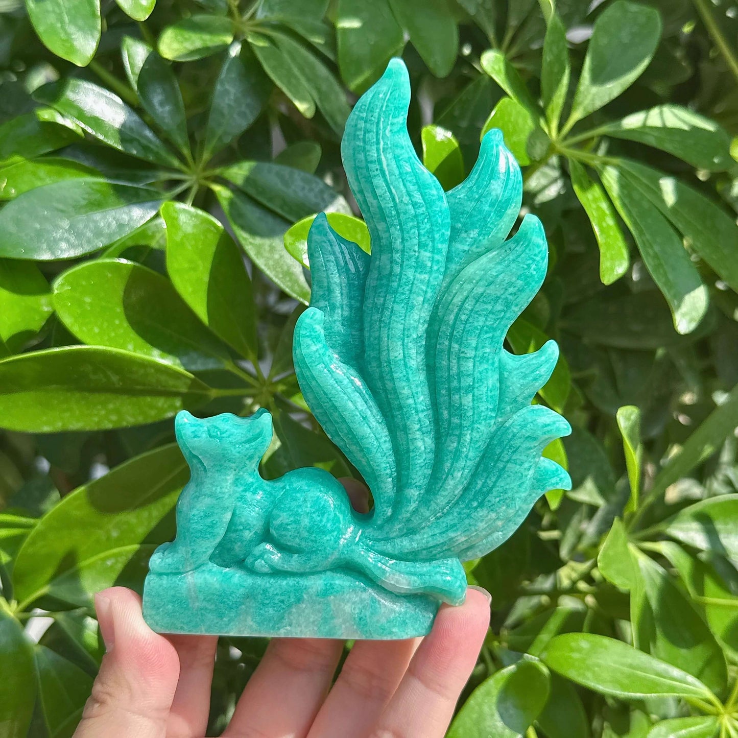 Amazonite Nine-tailed Fox Carving