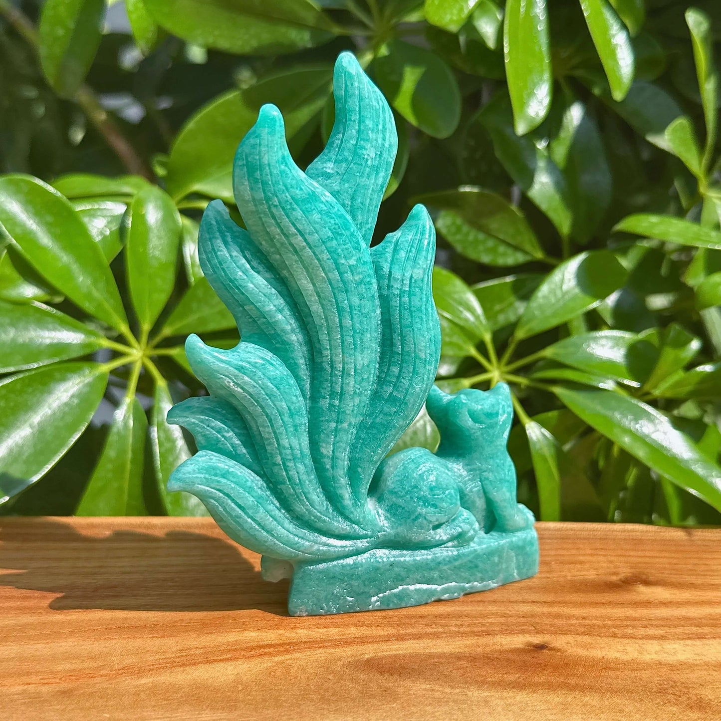 Amazonite Nine-tailed Fox Carving