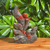 African Bloodstone Nine-tail Fox Carving