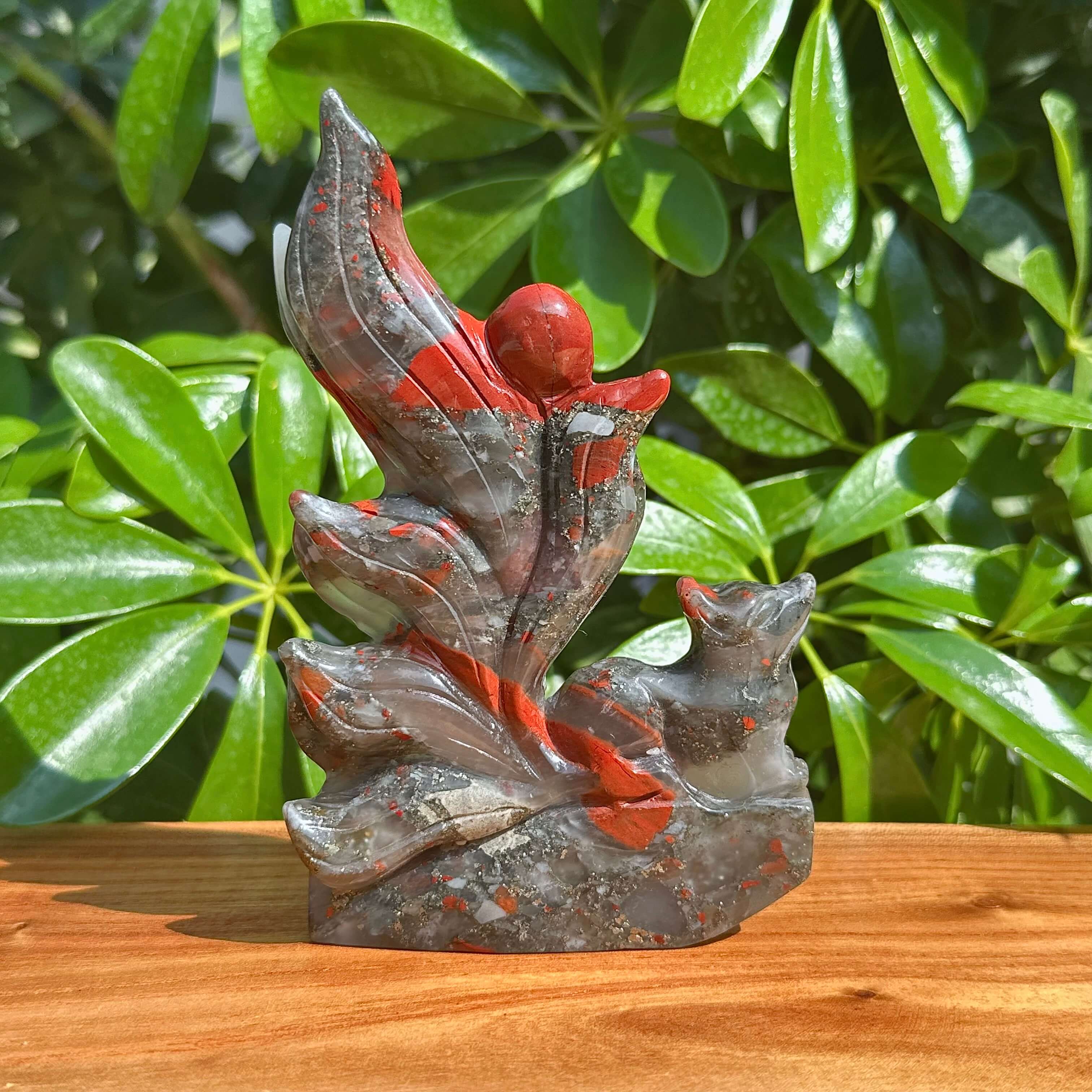 African Bloodstone Nine-tail Fox Carving