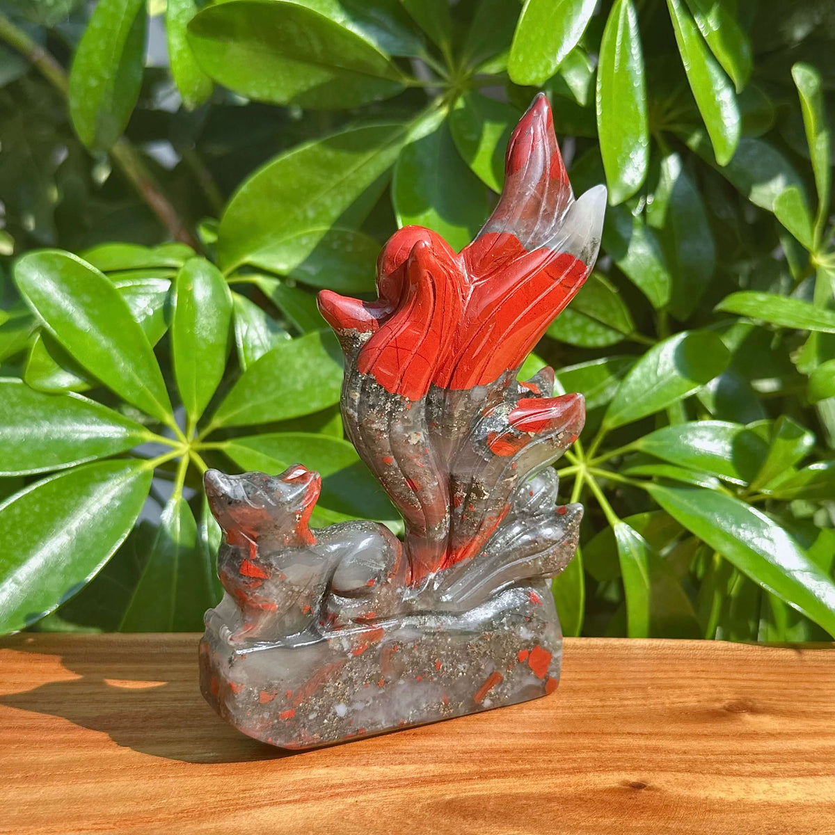 African Bloodstone Nine-tail Fox Carving