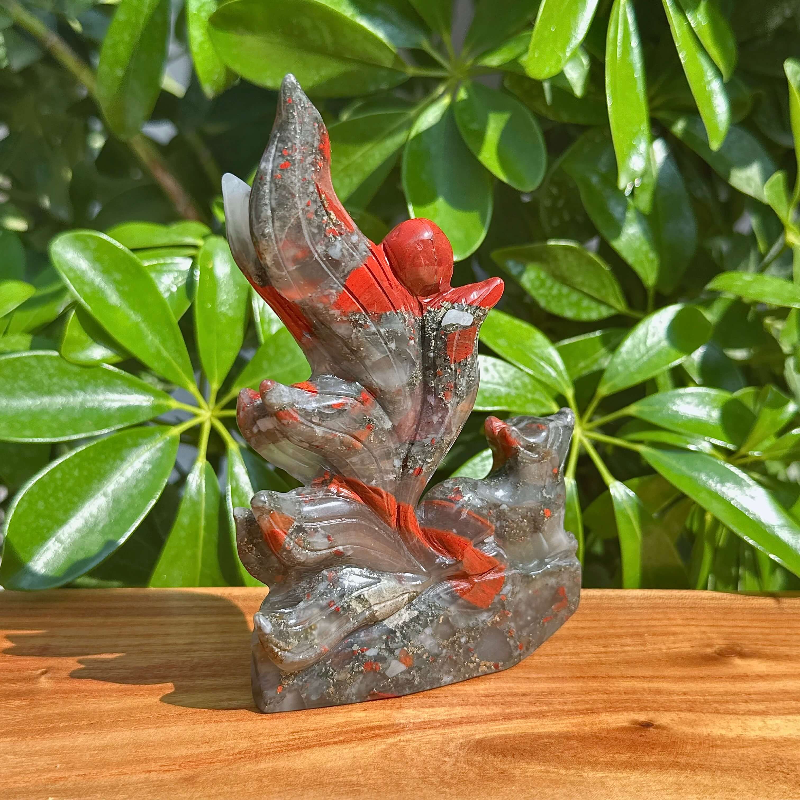 African Bloodstone Nine-tail Fox Carving
