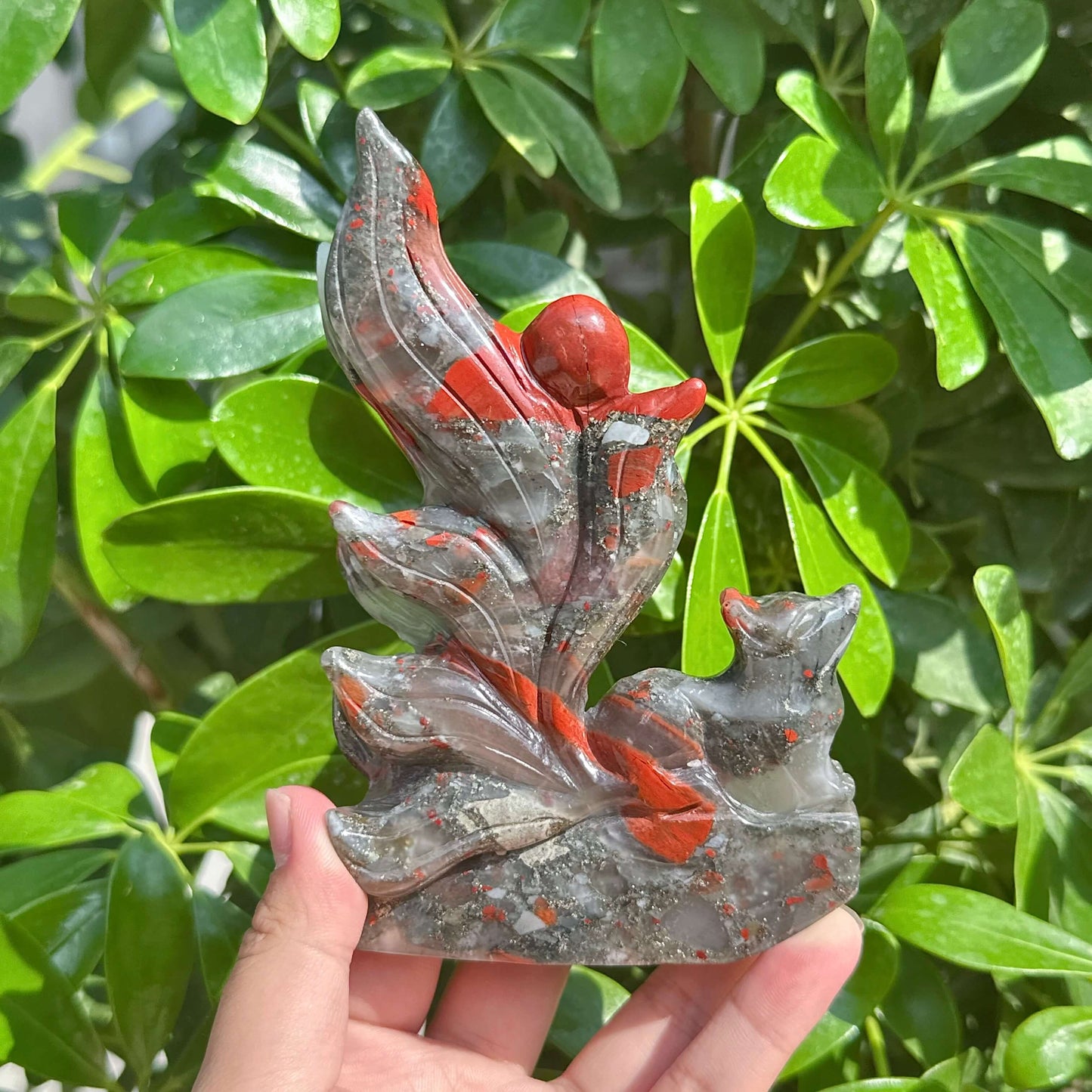 African Bloodstone Nine-tail Fox Carving