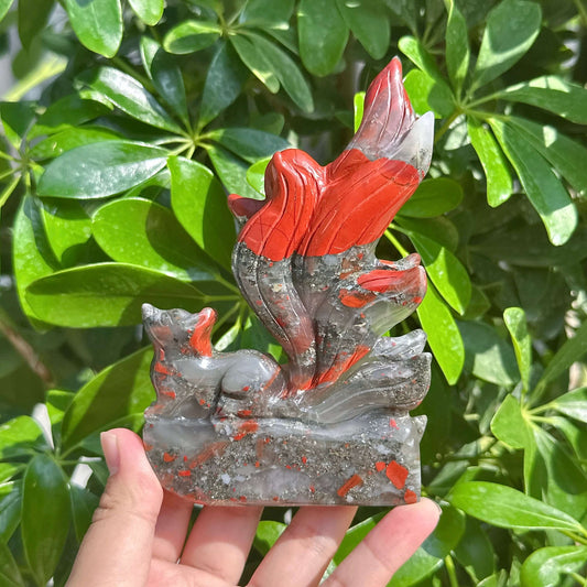 African Bloodstone Nine-tail Fox Carving