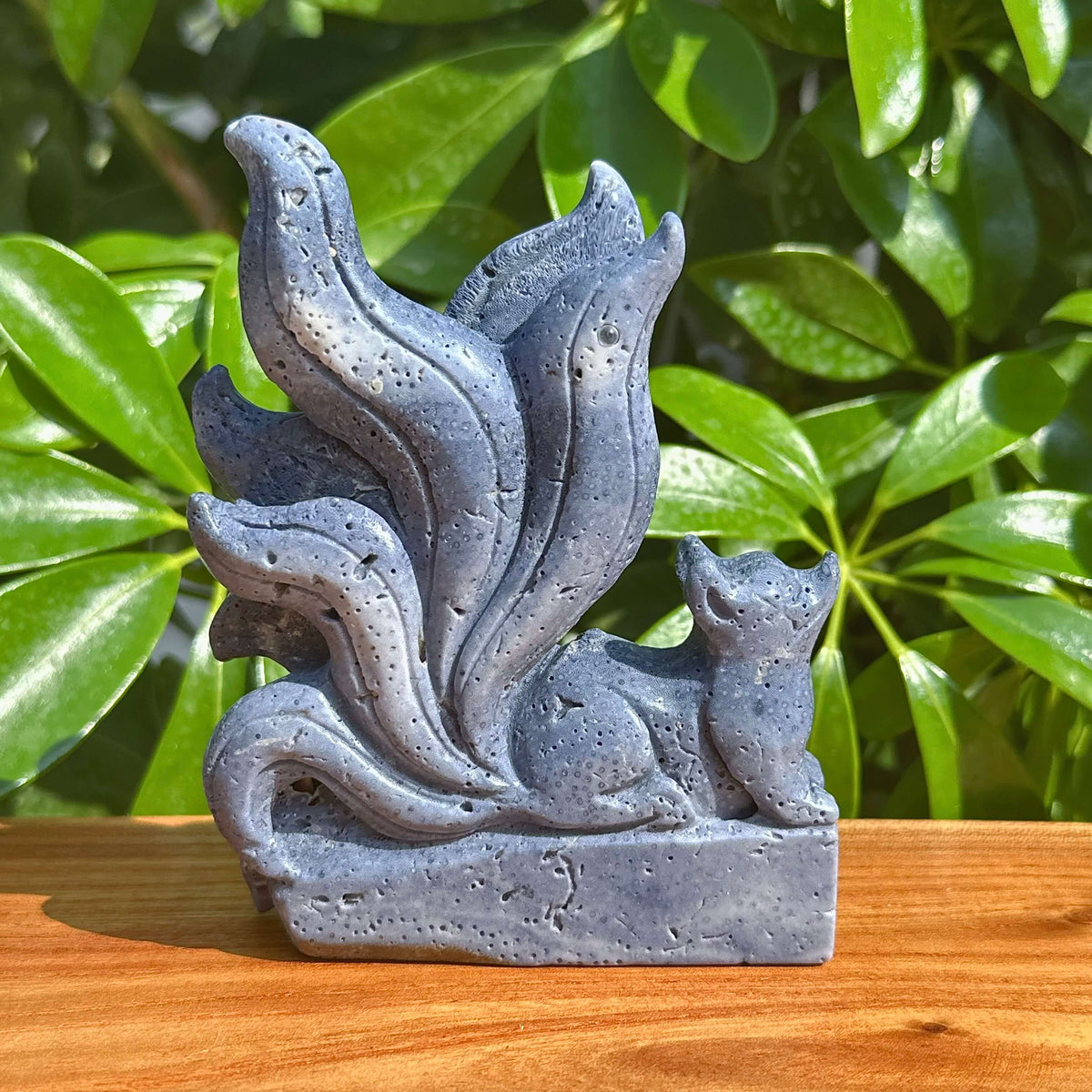 Blue Coral Nine-tail Fox Carving