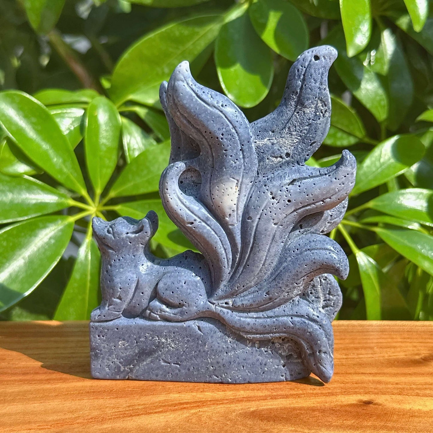Blue Coral Nine-tail Fox Carving