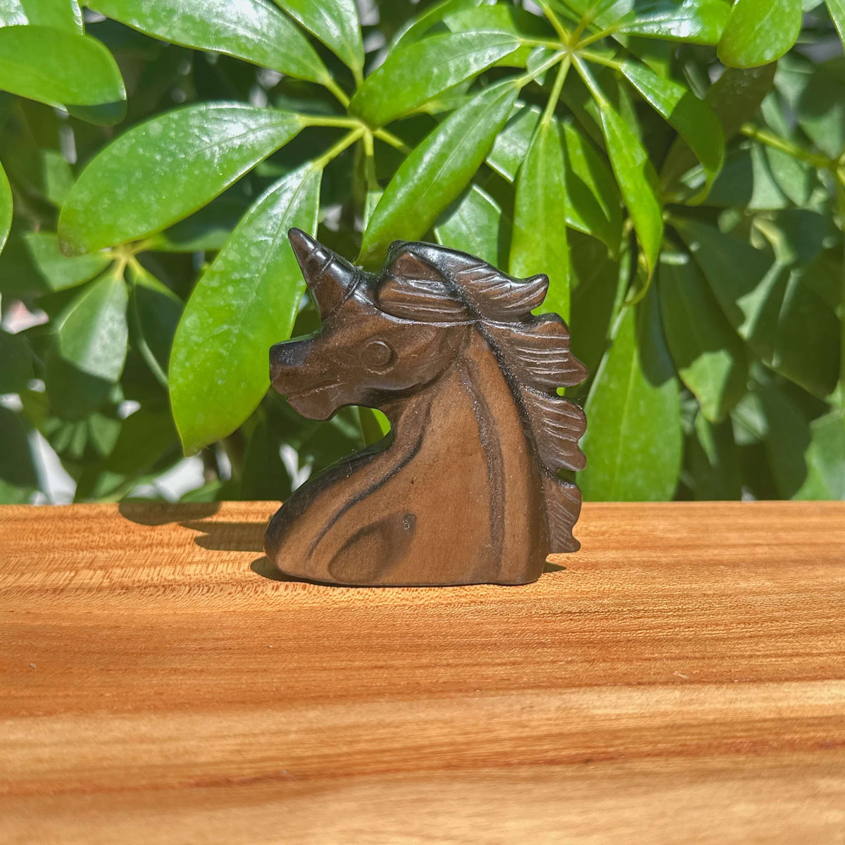 Silver Obsidian Unicorn Carving
