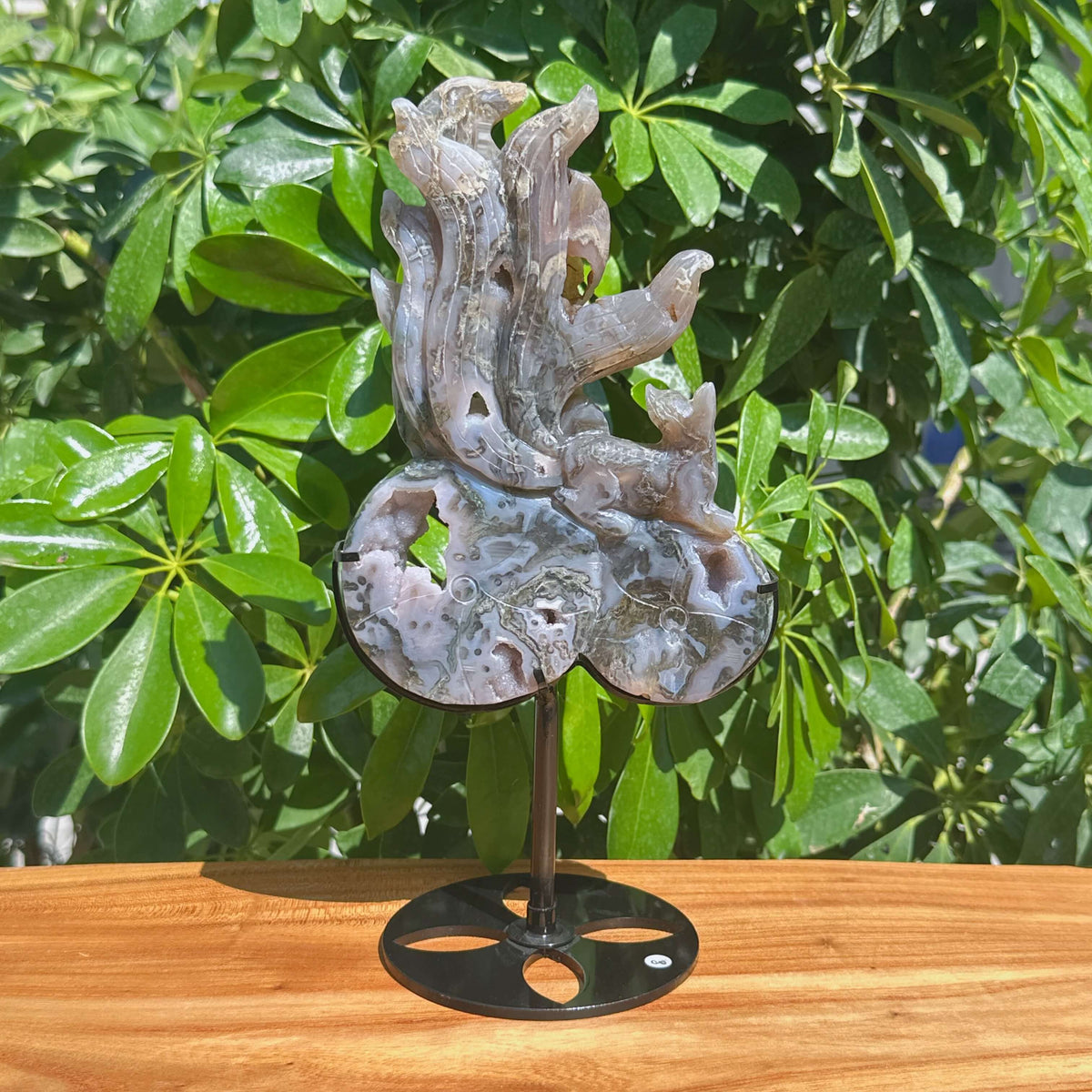 Moss Agate Nine-tailed Fox Carving