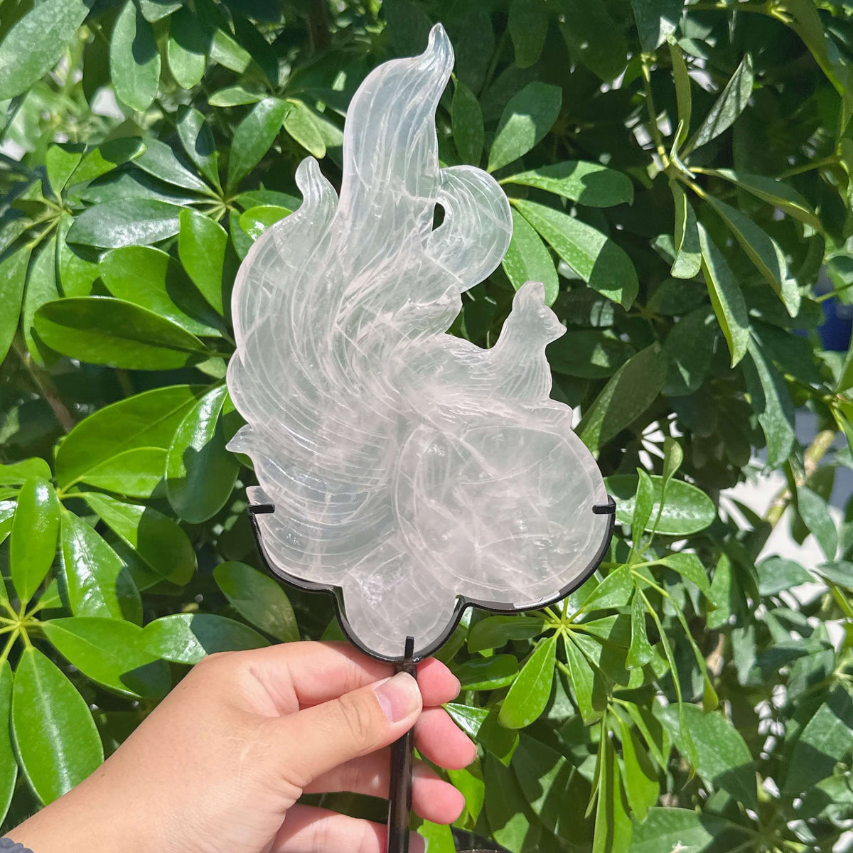 Rose Quartz Nine-tailed Fox Carving
