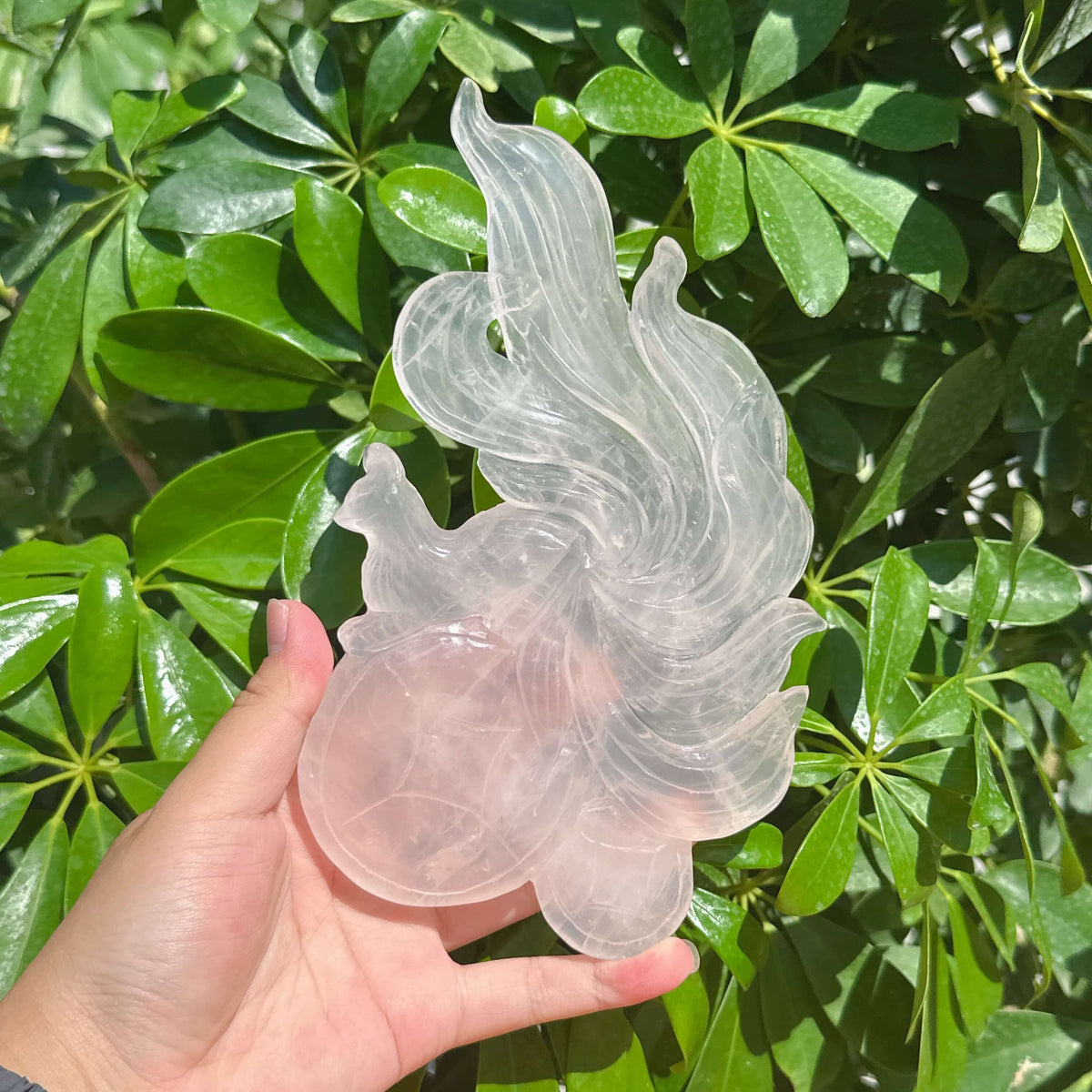 Rose Quartz Nine-tailed Fox Carving