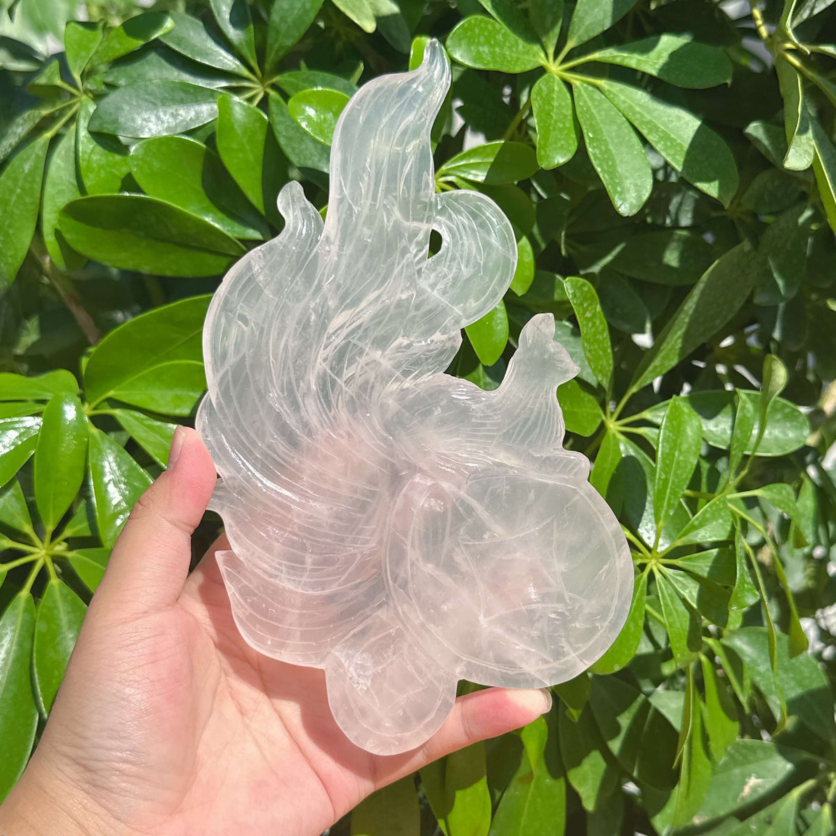 Rose Quartz Nine-tailed Fox Carving