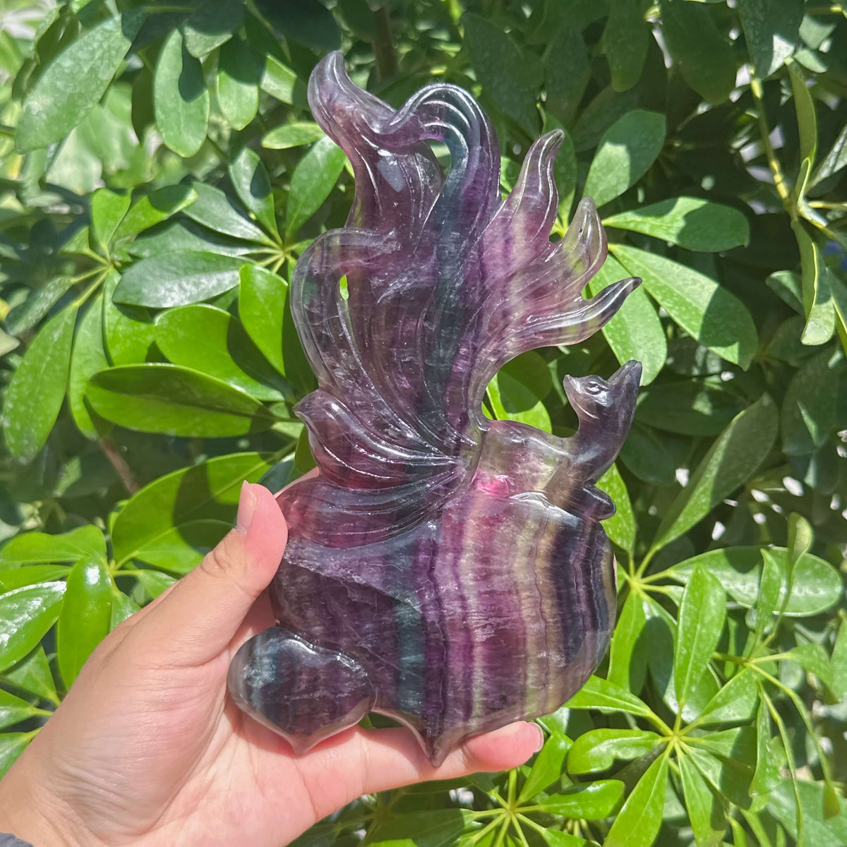 Fluorite Nine-tailed Fox Carving