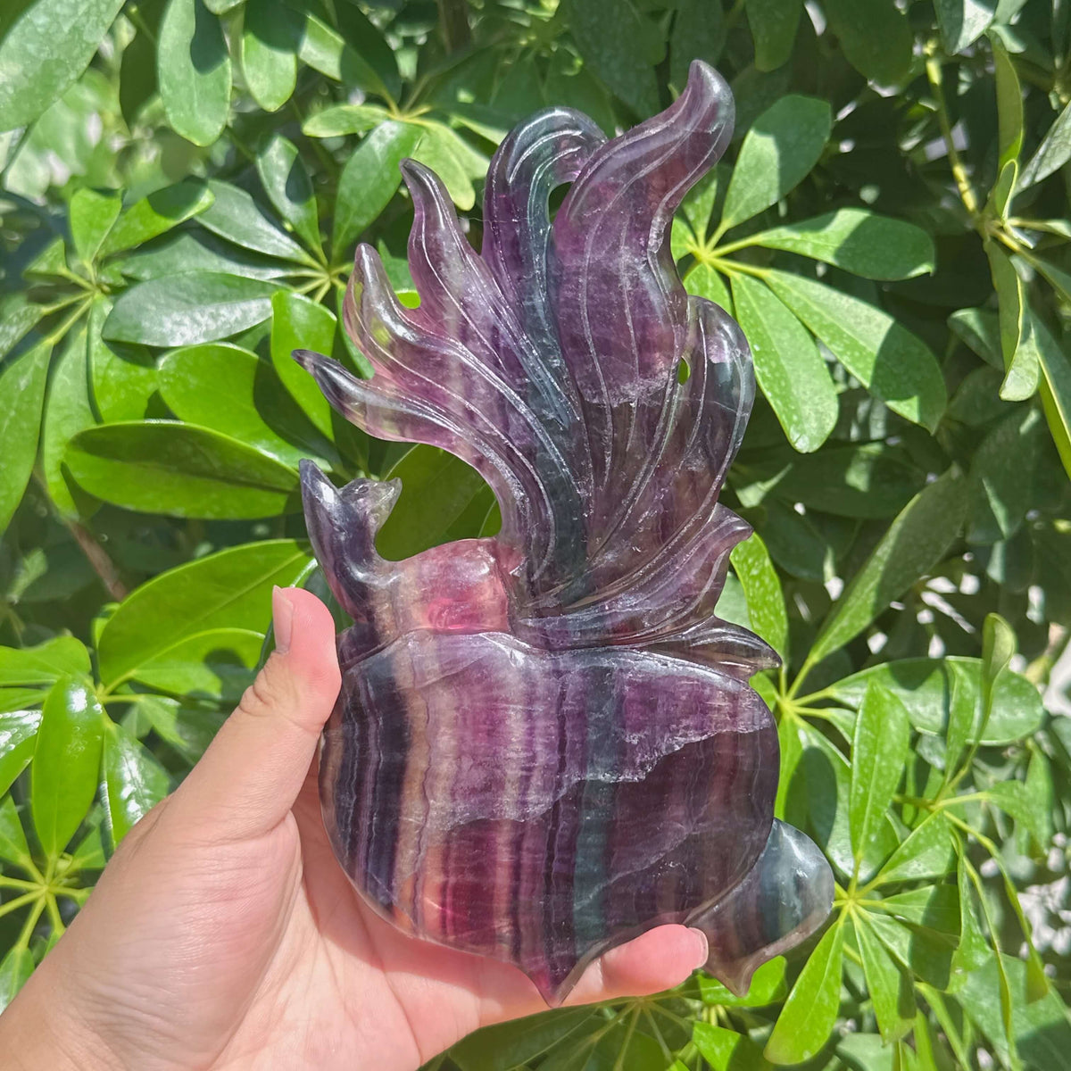 Fluorite Nine-tailed Fox Carving