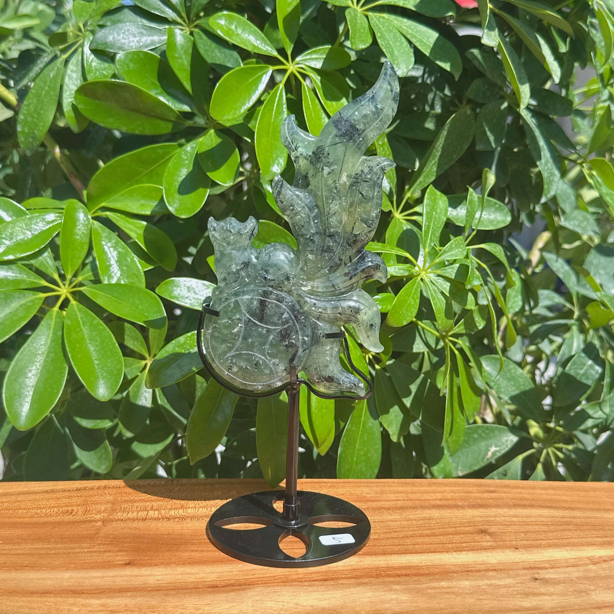 Prehnite Nine-tailed Fox Carving