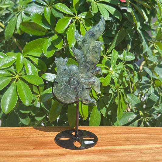 Prehnite Nine-tailed Fox Carving